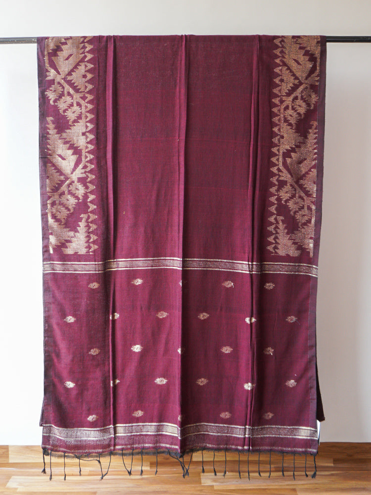 Brown Linen With Jamdani Zari Saree