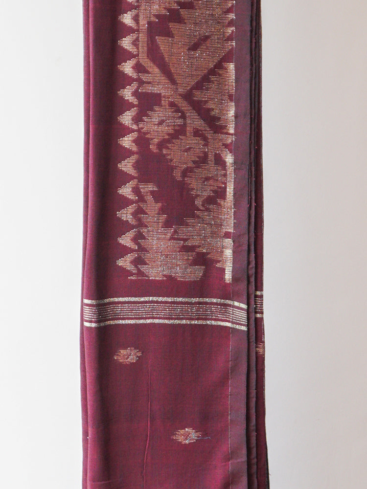 Brown Linen With Jamdani Zari Saree
