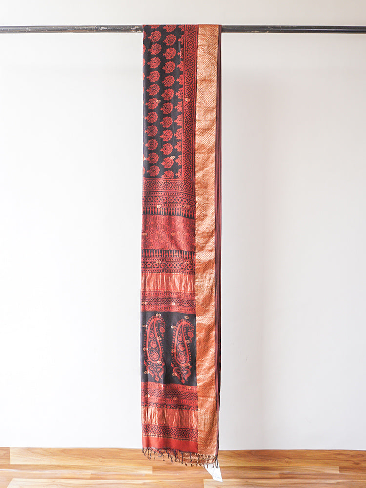 Brown Bagh Block Print Maheshwari Saree