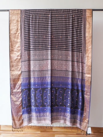 Navy Blue Bagh Block Print Maheshwari Saree