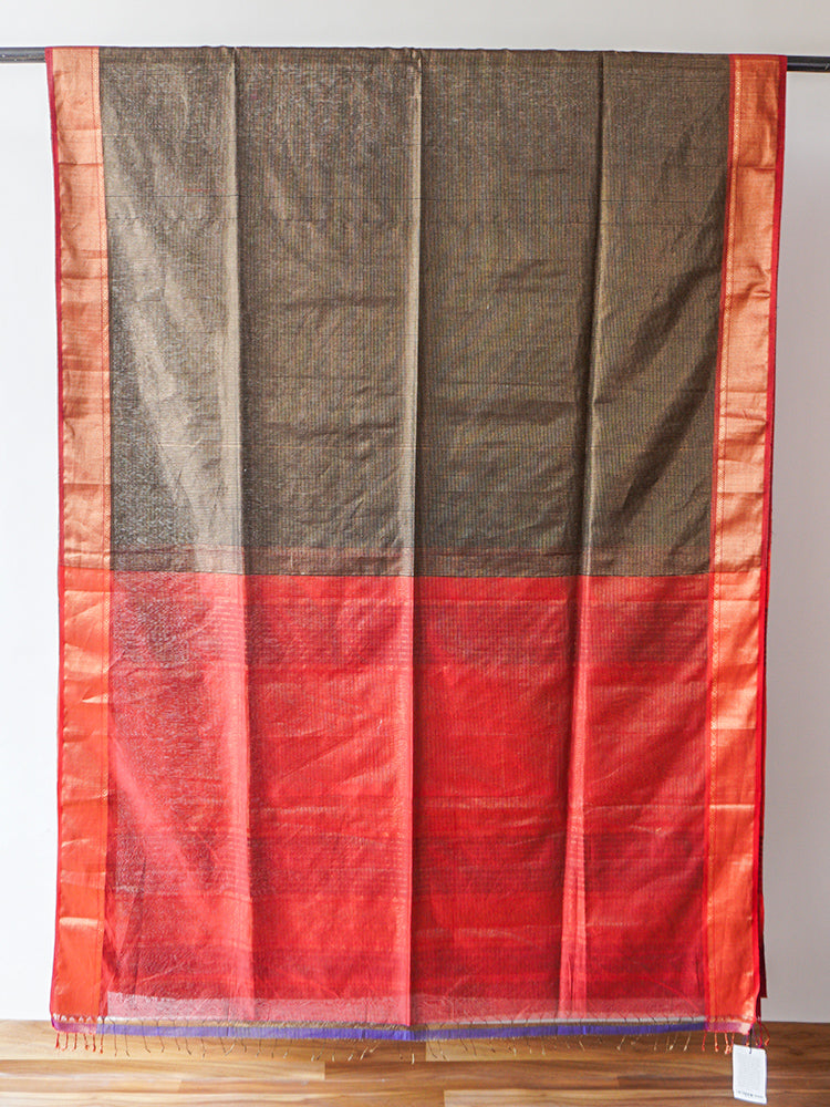 Green-Grey Maheshwari Silk Saree