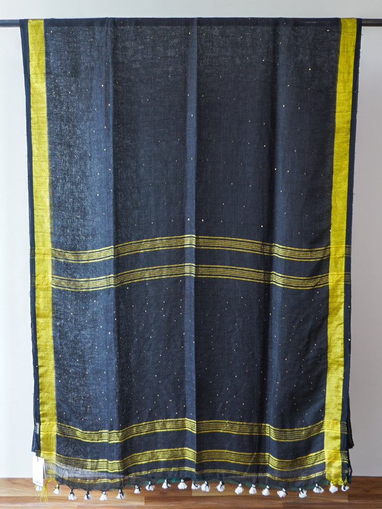 Black Linen With Zari Saree