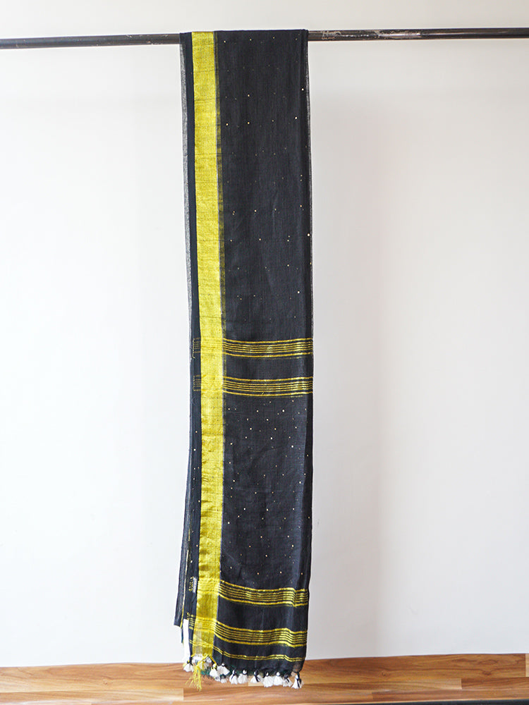 Black Linen With Zari Saree