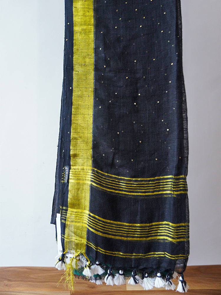 Black Linen With Zari Saree