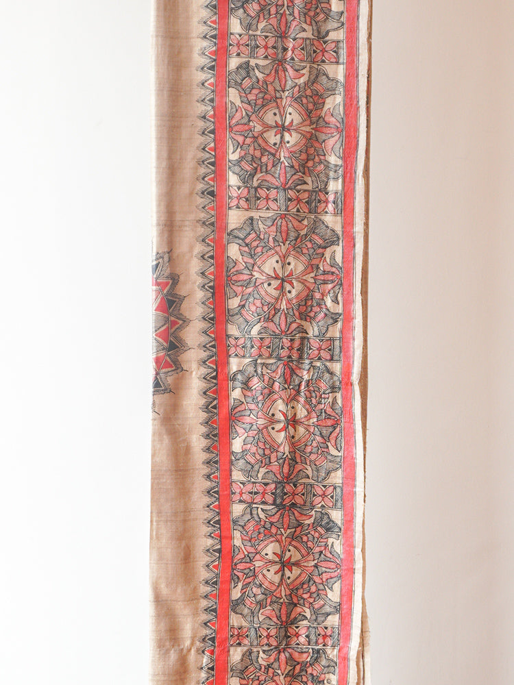 Multicolour Madhubani Hand printed Silk Saree