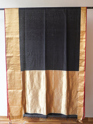 Black & Gold Chanderi Cotton Silk With Zari Border