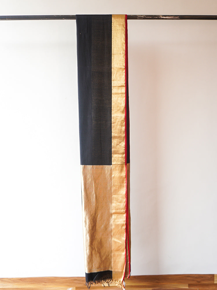 Black & Gold Chanderi Cotton Silk With Zari Border