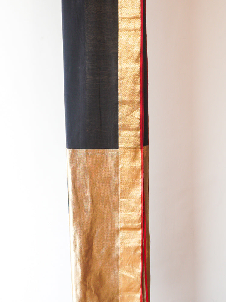 Black & Gold Chanderi Cotton Silk With Zari Border