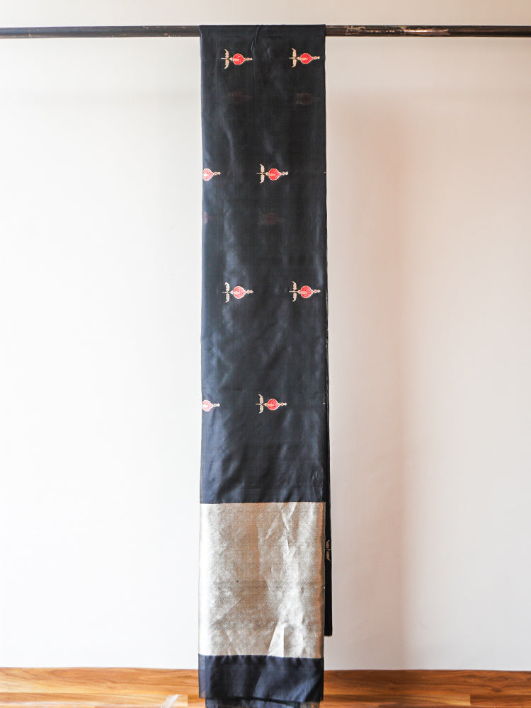 Black Chanderi Pattu Silk Saree