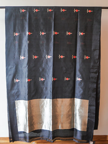 Black Chanderi Pattu Silk Saree