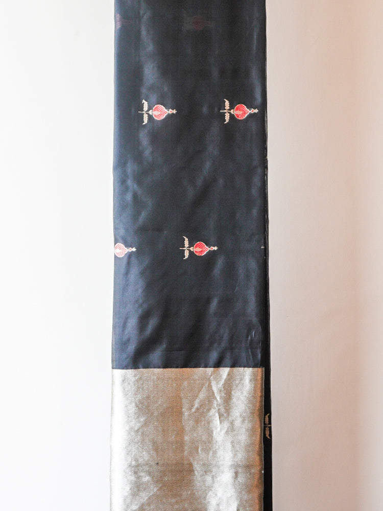 Black Chanderi Pattu Silk Saree