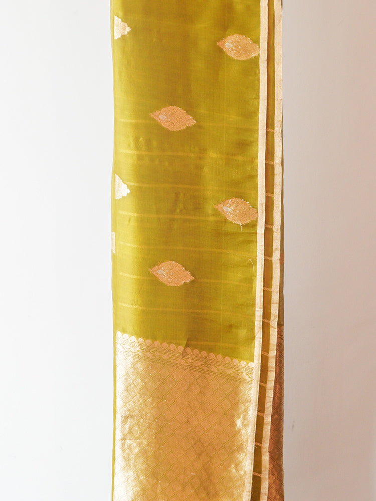 Mehndi Green Chanderi Tissue Saree