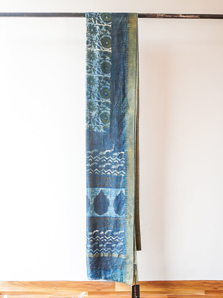 Blue Dabu Block Print Saree