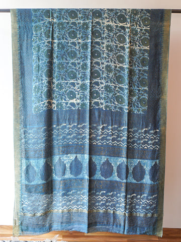 Blue Dabu Block Print Saree