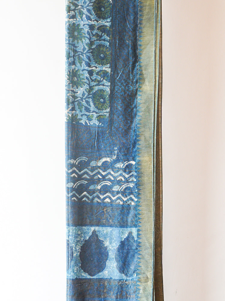 Blue Dabu Block Print Saree