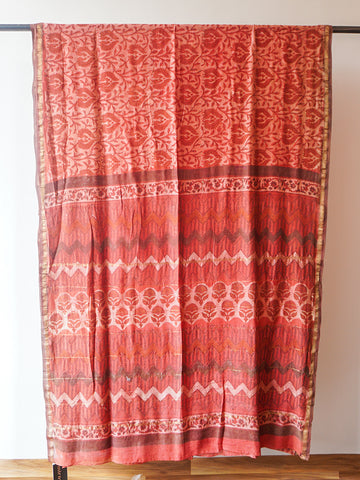 Peach Orange Dabu Block Print Saree