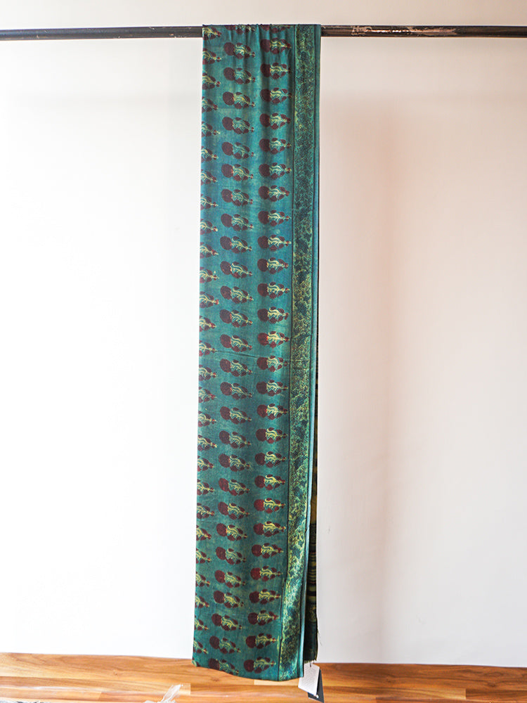 Blue Green Dabu Block Print Saree