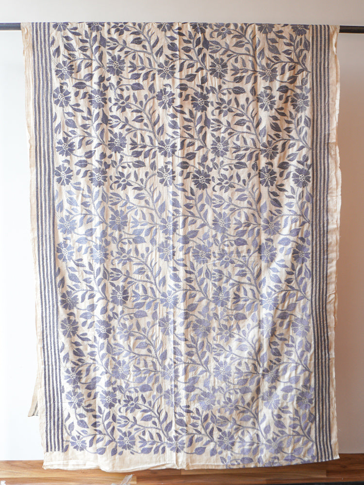 Black & White Kantha Silk Saree