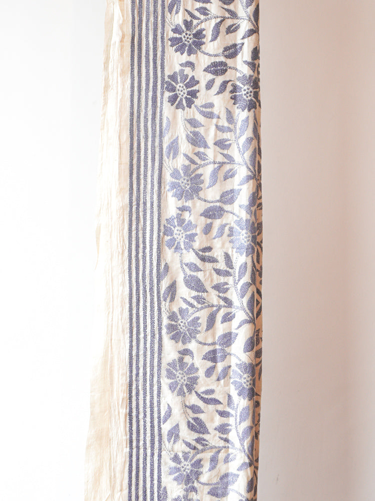Black & White Kantha Silk Saree