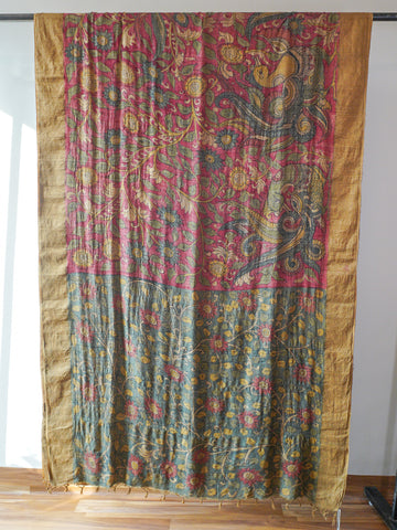 Multicolour Kalamkari  Tussar Silk Saree