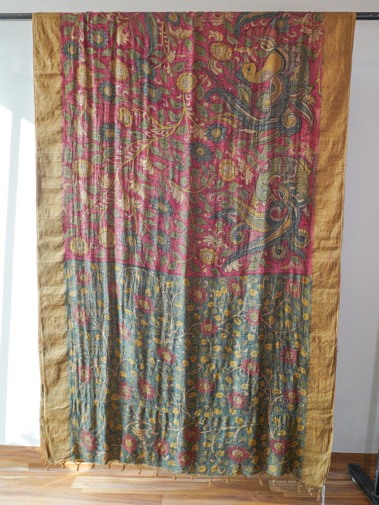 Multicolour Kalamkari  Tussar Silk Saree