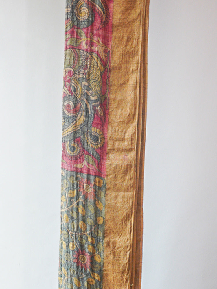 Multicolour Kalamkari  Tussar Silk Saree