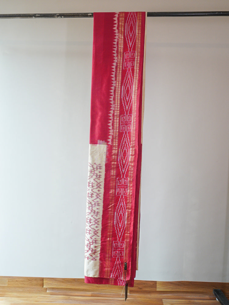 Red & White Odisha Ikat Silk Saree