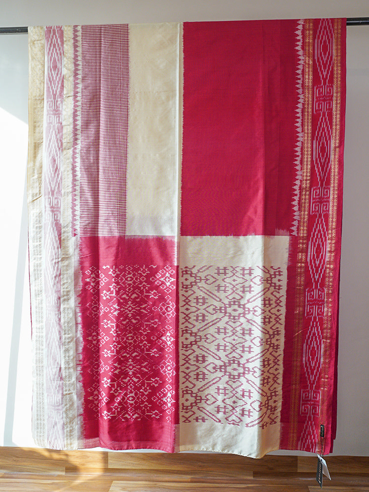Red & White Odisha Ikat Silk Saree