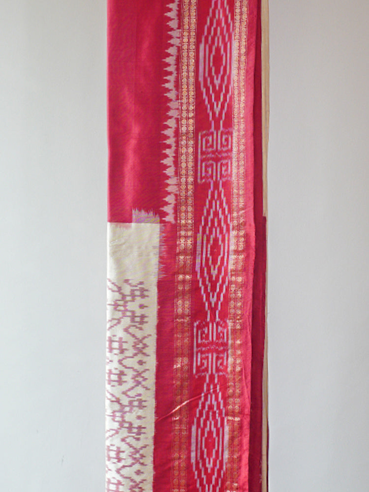 Red & White Odisha Ikat Silk Saree