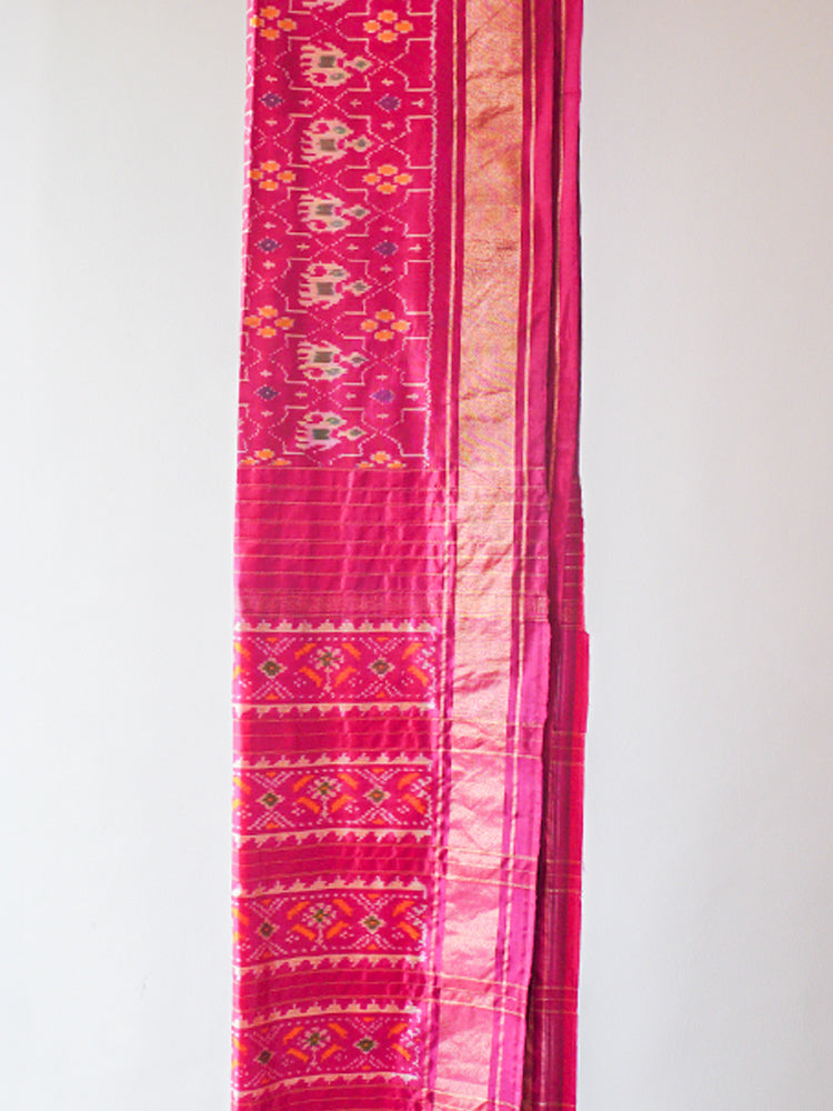 Pink Pochampally Ikat Silk Saree