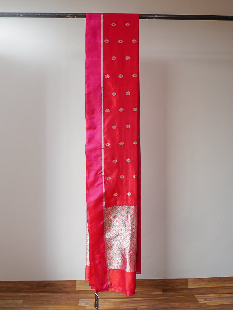 Red Chanderi Pattu Silk Saree