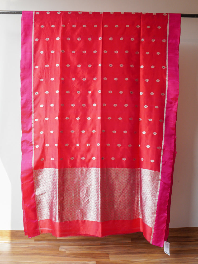 Red Chanderi Pattu Silk Saree