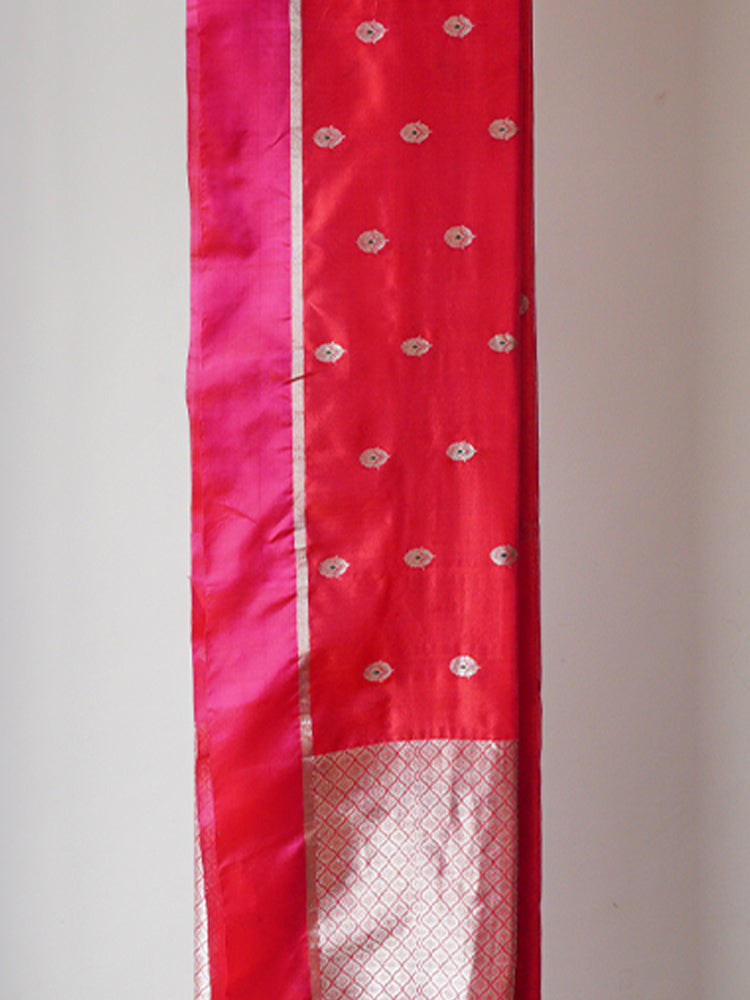 Red Chanderi Pattu Silk Saree