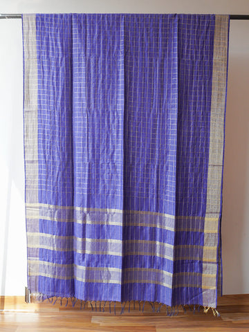 Blue And Purple Linen Zari Saree