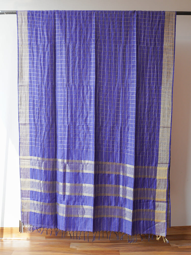 Blue And Purple Linen Zari Saree