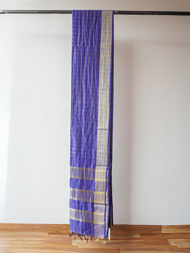 Blue And Purple Linen Zari Saree