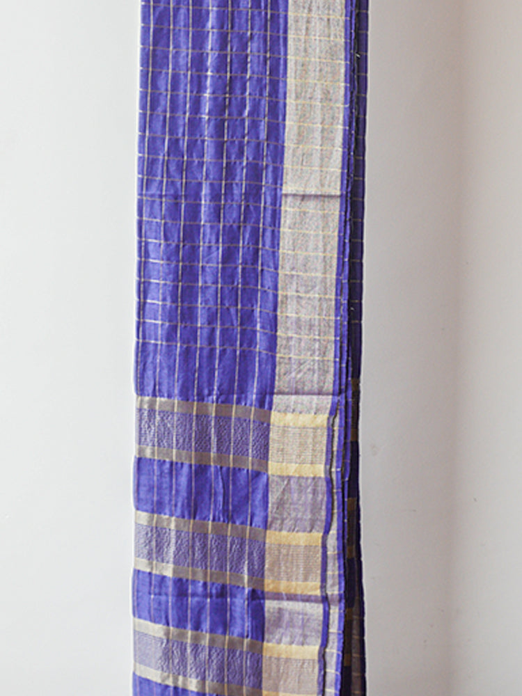 Blue And Purple Linen Zari Saree