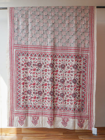 Red Grey Kantha Silk Saree
