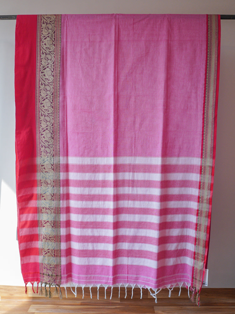 Pink Cotton Kanjeevaram Saree
