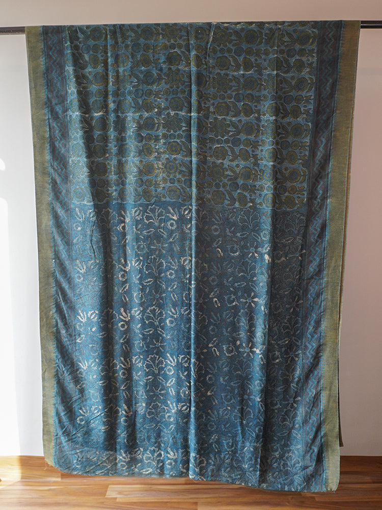 Green Dabu Block Print Saree