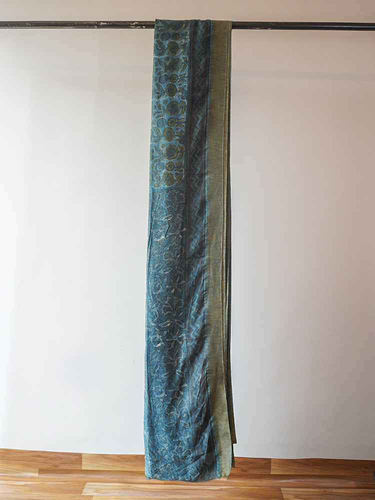 Green Dabu Block Print Saree