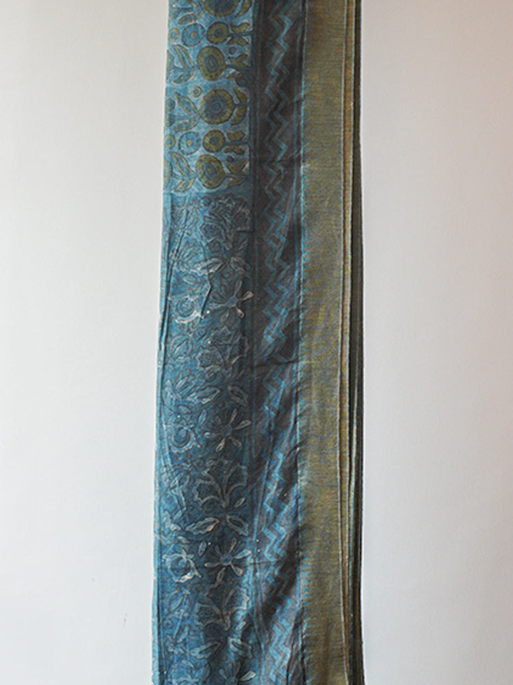 Green Dabu Block Print Saree
