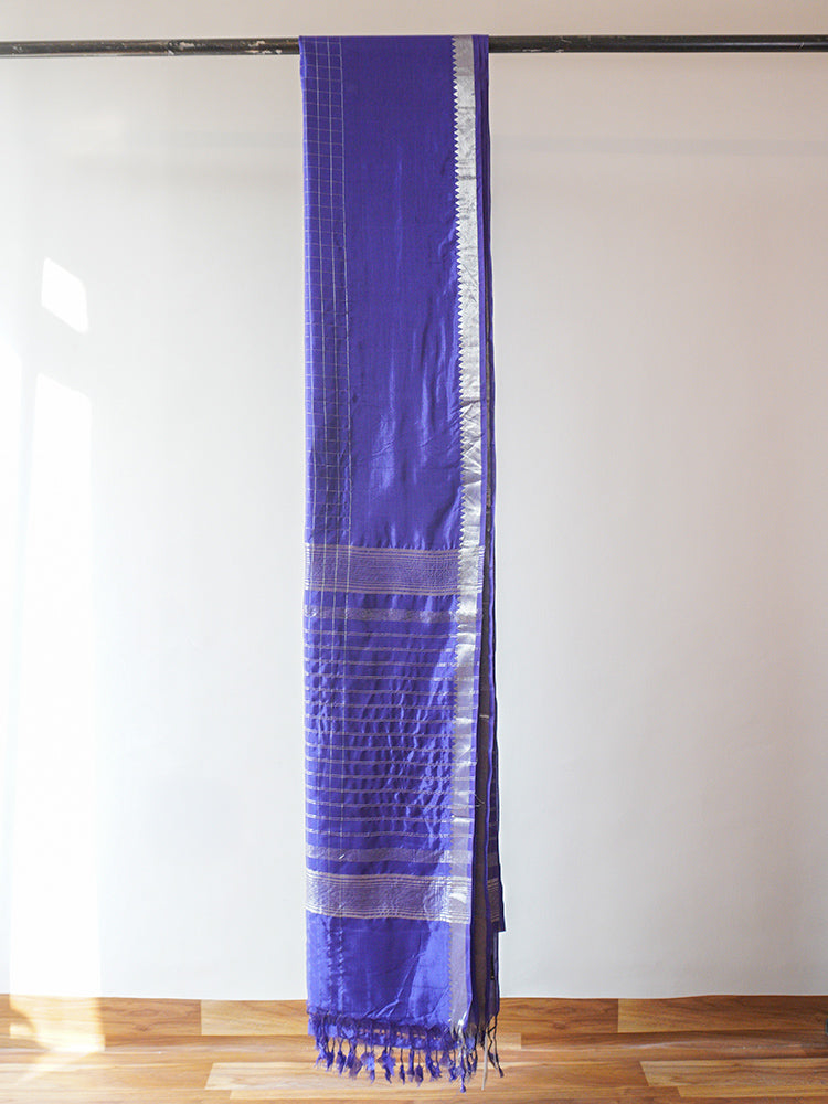 Navy Blue Maheshwari Silk Saree