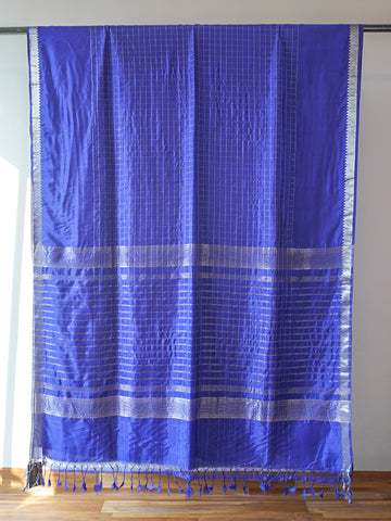 Navy Blue Maheshwari Silk Saree