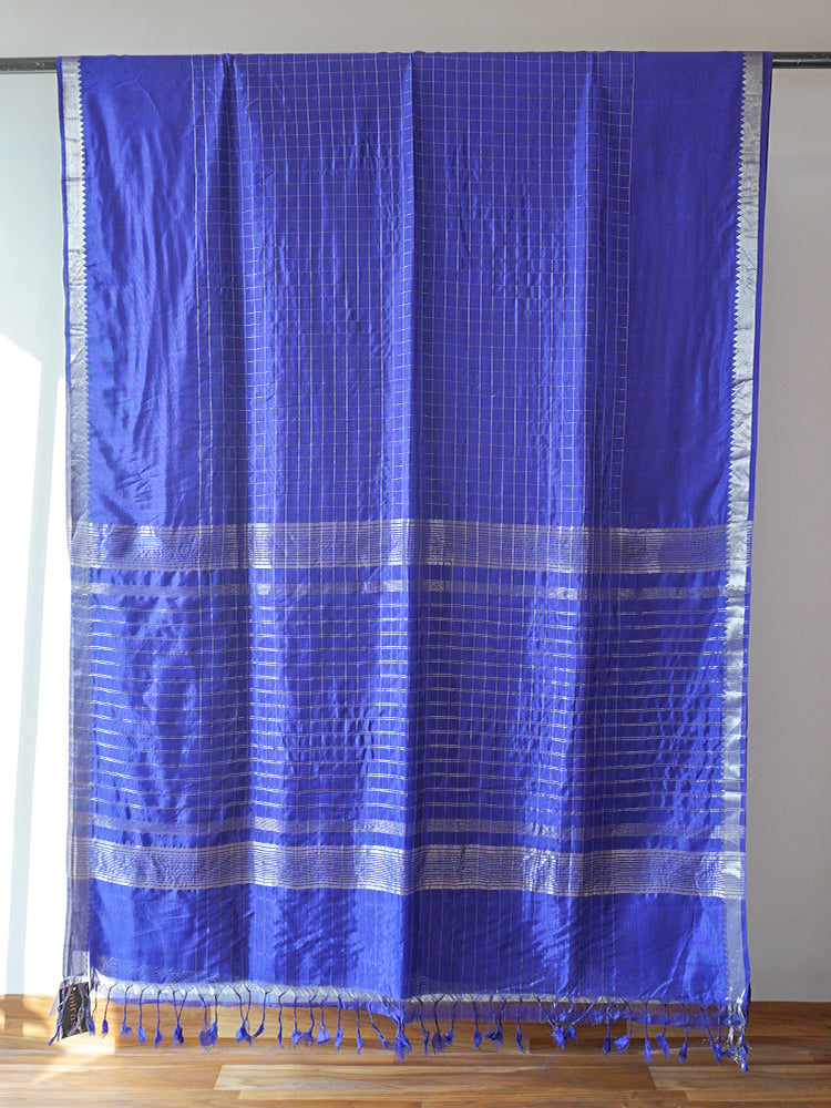Navy Blue Maheshwari Silk Saree