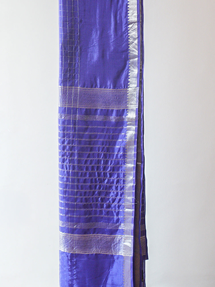 Navy Blue Maheshwari Silk Saree
