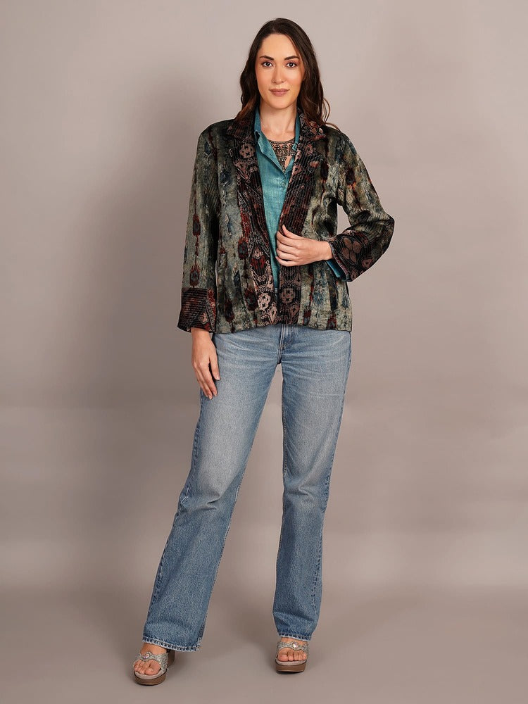 Bagru Velvet & Cotton Ikat Blazer