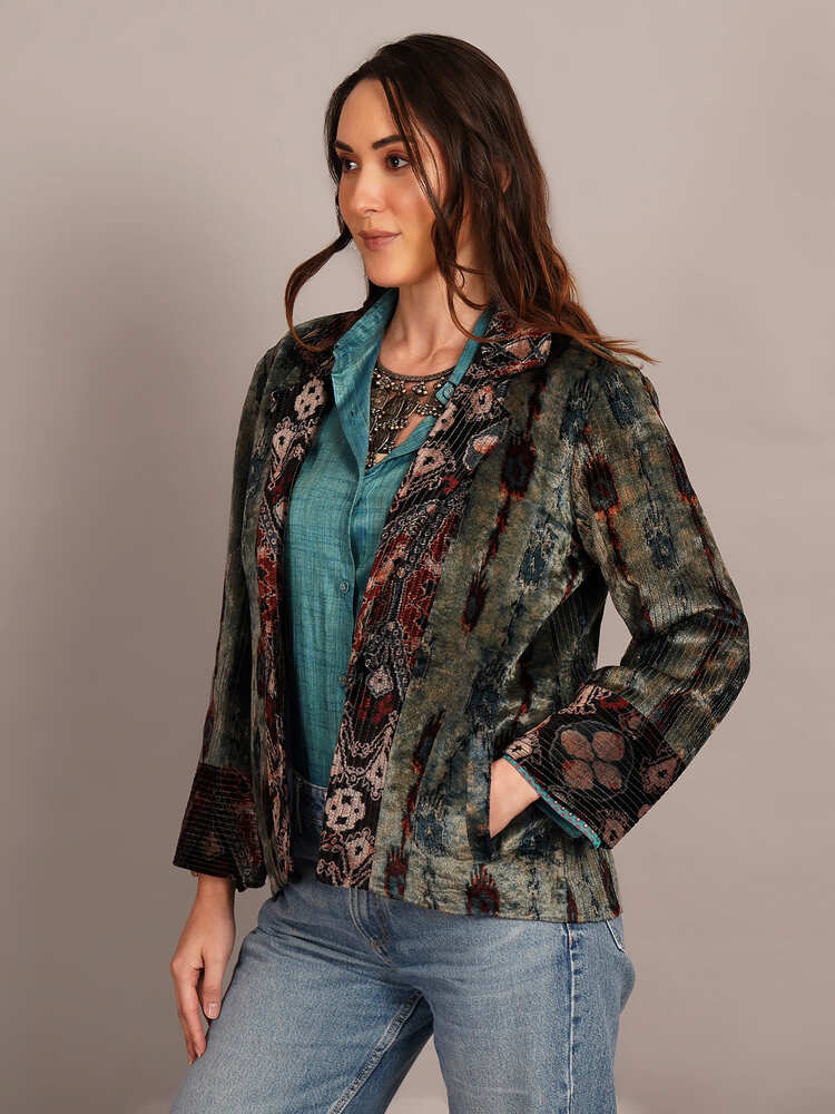 Bagru Velvet & Cotton Ikat Blazer