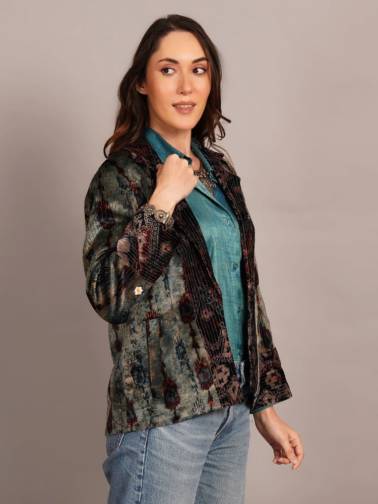 Bagru Velvet & Cotton Ikat Blazer