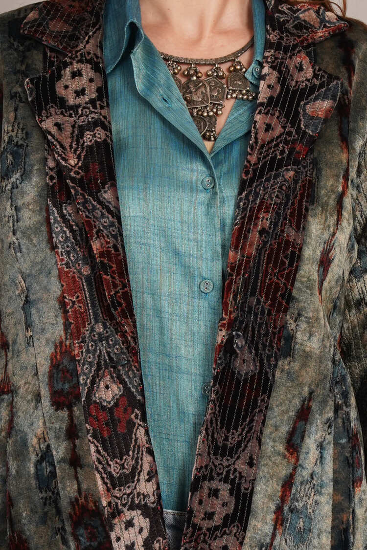 Bagru Velvet & Cotton Ikat Blazer